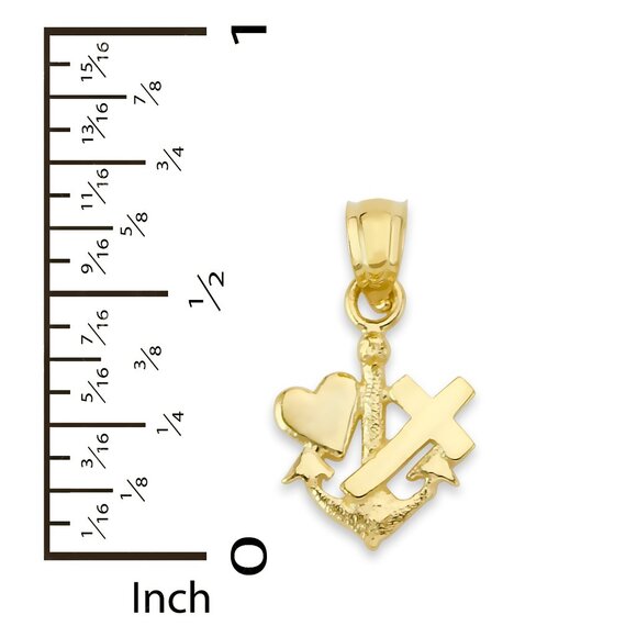 Solid 14k Gold Hope Faith Love Pendant - Heart Anchor and Cross Pendant - Picture 4 of 5
